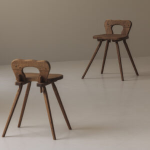 Pair of solid oak side chairs / stools