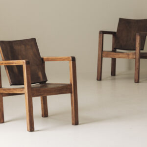 Pair of French Modernist Wooden Armchairs, 1950s